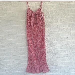 Red Gingham Tie-Front Maxi Dress